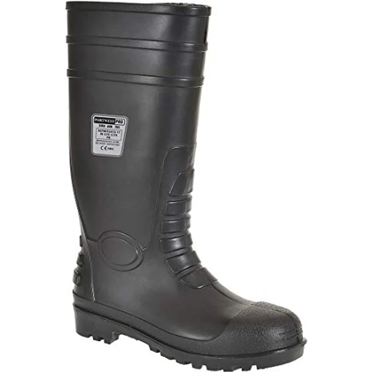 Portwest FW95 Total-Sicherheitsgummistiefel S5, Schwarz, mit Stahlkappe und durchtrittsicherer Sohle, Gr. 43
