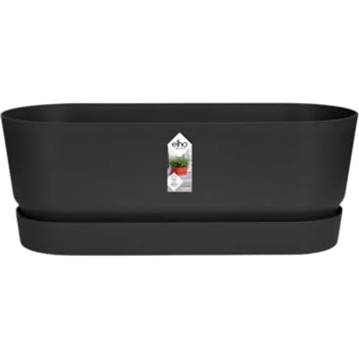 elho Greenville Pflanzgefäß Lang 50 - Übertopf für Außen - 100% recyceltem Plastik - Ø 49.0 x H 18.0 cm - Schwarz/Living Schwarz – Bild 1