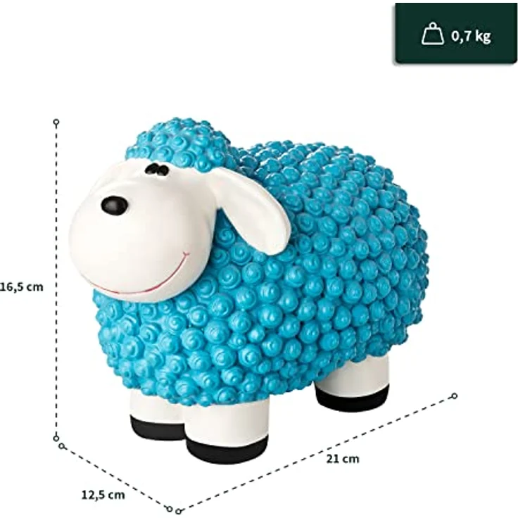 VERDOBA Mini Deko Schaf Molly, wetterfeste Gartenfigur aus Kunstharz, Pastell Blau, 21 x 12,5 x 16,5 cm – Bild 2