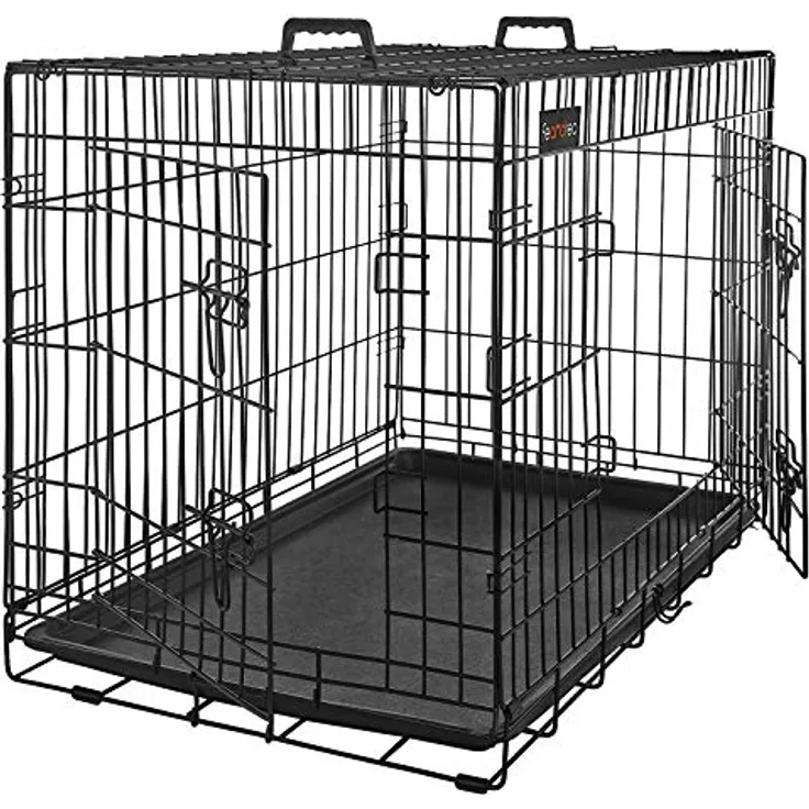 Feandrea Hundekäfig, Hundebox, zusammenklappbar, transportabel, 2 Türen, schwarz 107 x 70 x 77,5 cm PPD42BK