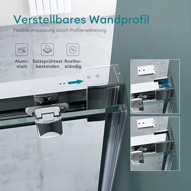 Mai & Mai Dusch-Schiebetür Nischentür Dusche Duschtür H:195cm ESG Nano, 100x195 cm in Klarglas – Bild 2