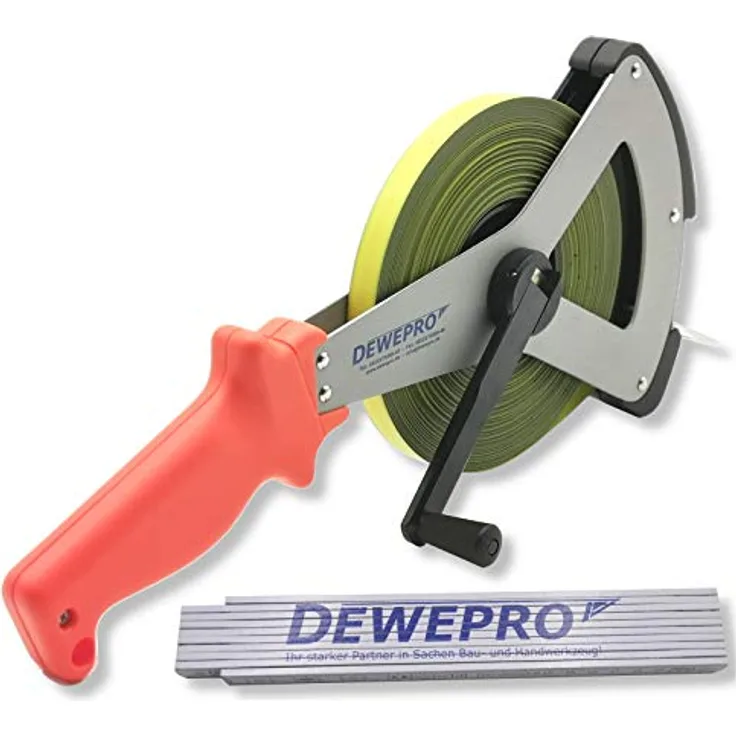 Richter Glasfaserbandmaß Bandmaß - 16mm breit mit V-Leichtmetallrahmen - Länge: 25m - Maßanfang "B" - cm-Teilung - 271V-25-B, im Set inkl. 1 St. DEWEPRO® Zollstock 2m