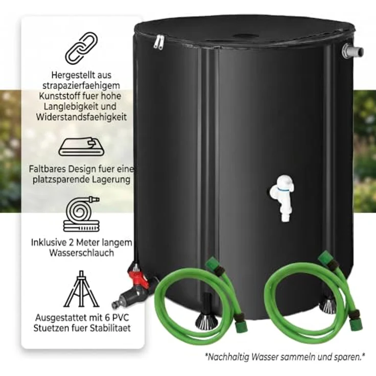 Mucola Regentonne Regenwassertank faltbar mit Hahn, 380 Liter, Schwarz, UV-beständig und platzsparend verstaubar – Bild 2