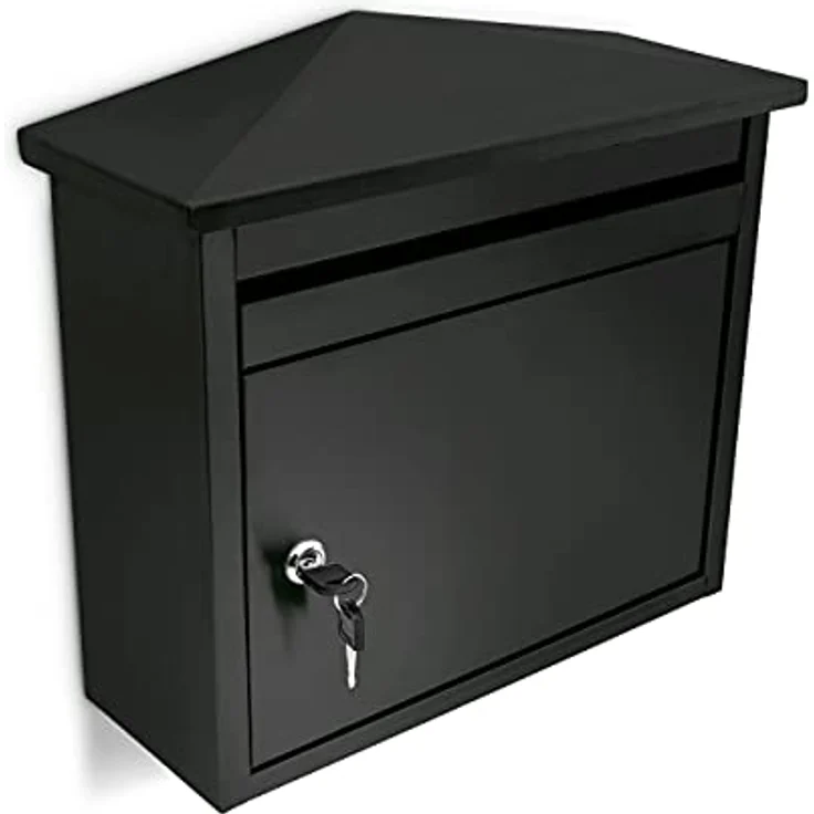 Relaxdays Briefkasten aus Eisen, abschließbar mit Spitzdach, wetterfest, schwarz, HBT 37 x 41 x 16 cm – Bild 1