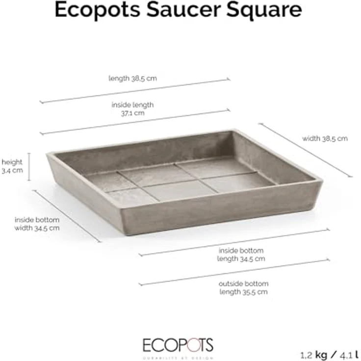 Ecopots Rotterdam Kasten-Untersetzer, quadratisch aus Kunststoff, 38,5 x 38,5 x 3,4 cm, braungrau – Bild 3