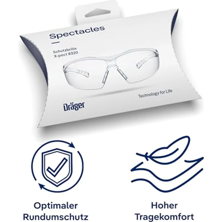 Dräger Schutzbrille X-pect 8320 | Leichte Sicherheitsbrille mit großem Sichtfeld | Für Baustelle, Werkstatt, Fahrrad-Fahren, Joggen | Klar, Kratzfest und beschlagfrei | 1 St. – Bild 3