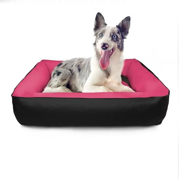 BedDog 2in1 Hundebett MAX Quattro, großes Hundekörbchen aus Cordura, waschbares Hundebett mit Rand, Hundesofa für drinnen, draußen, XL, Candy, pink-schwarz, von BedDog – Bild 4