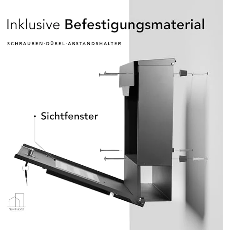 NewHabitat Moderner Briefkasten Personalisierbar Mailand Anthrazit RAL7016 mit Zeitungsfach und Edelstahl Namensschild - Zeitungsbox & Sichtfenster - Wandmontage, rostresistent & wetterfest – Bild 4