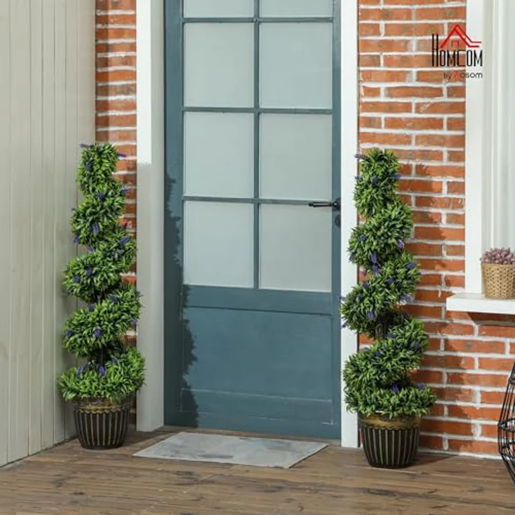 HOMCOM 2er Set Künstlicher Spiralen-Buchsbaum mit Lavendel, 115 cm große Kunstpflanze im eleganten schwarz-goldfarbenen Topf, UV geschützt für Innen- und Außenbereich – Bild 2