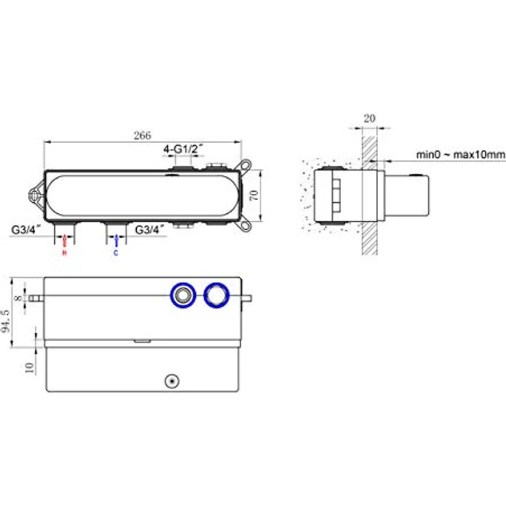 BERNSTEIN Thermostat-Unterputz-Duscharmatur NT7646 für 2 Verbraucher - inkl. Unterputz-Grundkörper - Stilvolles Design, Hochwertiges Messing, Chrom – Bild 3