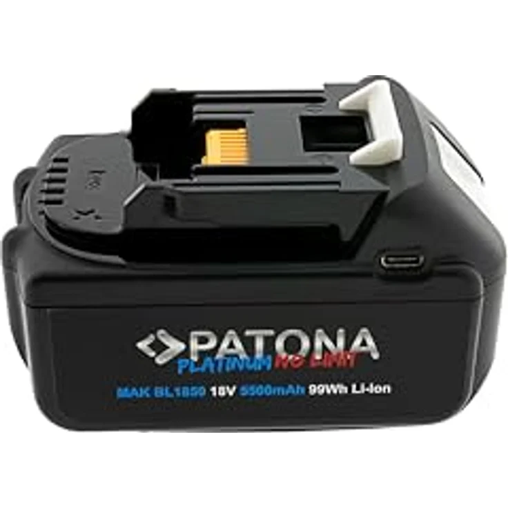 PATONA Akku mit USB-C In- und Output kompatibel mit Makita 18V BL1850B u. BL1860B | 5500mAh | LED Kapazitätsanzeige – Bild 3