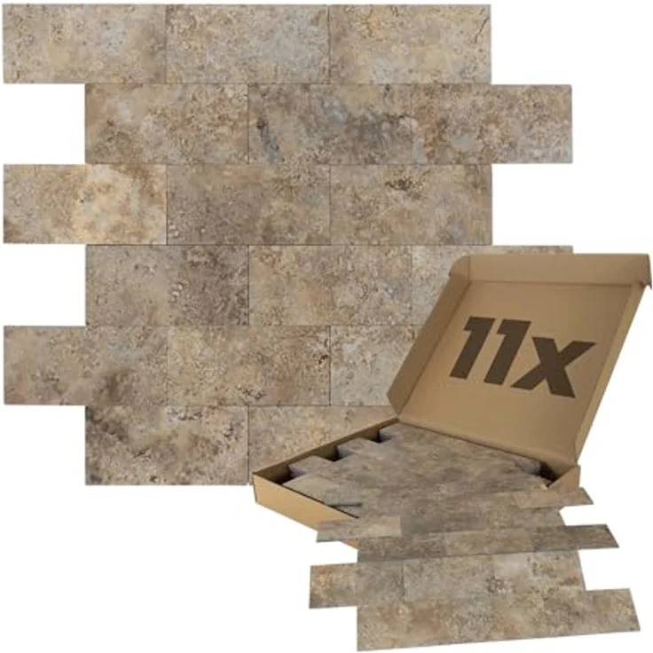 Dalsys 11x Wandpaneele selbstklebend, 3D-Wandpaneele in Steinoptik, 1m² Beige, pflegeleicht und vielseitig einsetzbar – Bild 1