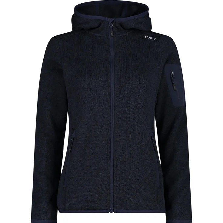 CMP Campagnolo Knit Tech Jacke, Damen Zip Hoodie mit Kapuze und Jacquard-Muster, Blau, Größe 44 (XL)