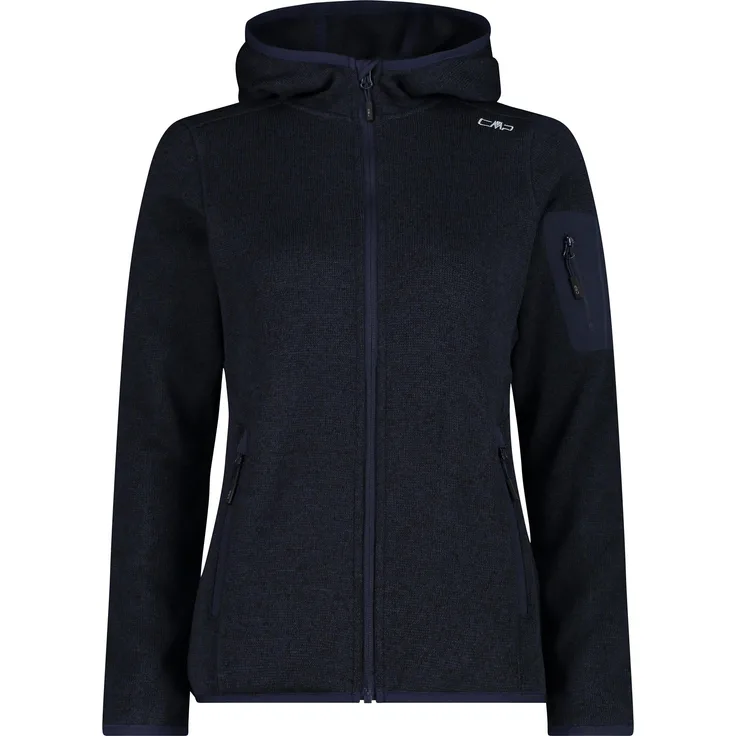 CMP Campagnolo Knit Tech Jacke, Damen Zip Hoodie mit Kapuze und Jacquard-Muster, Blau, Größe 44 (XL)