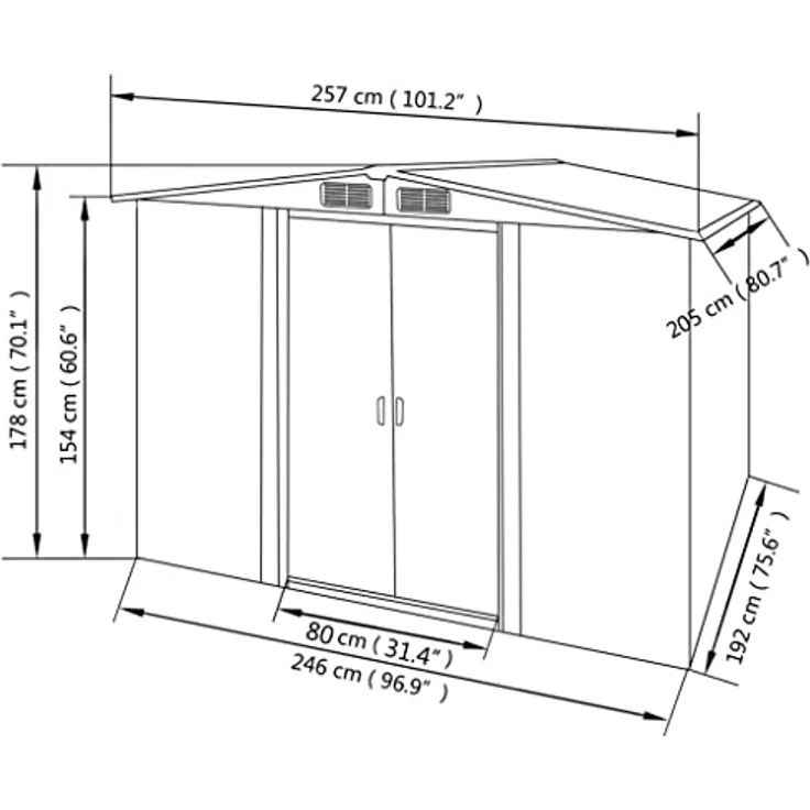 vidaXL Gerätehaus Metall 257x205x178cm Grau Schuppen Gartenhaus Geräteschuppen – Bild 4