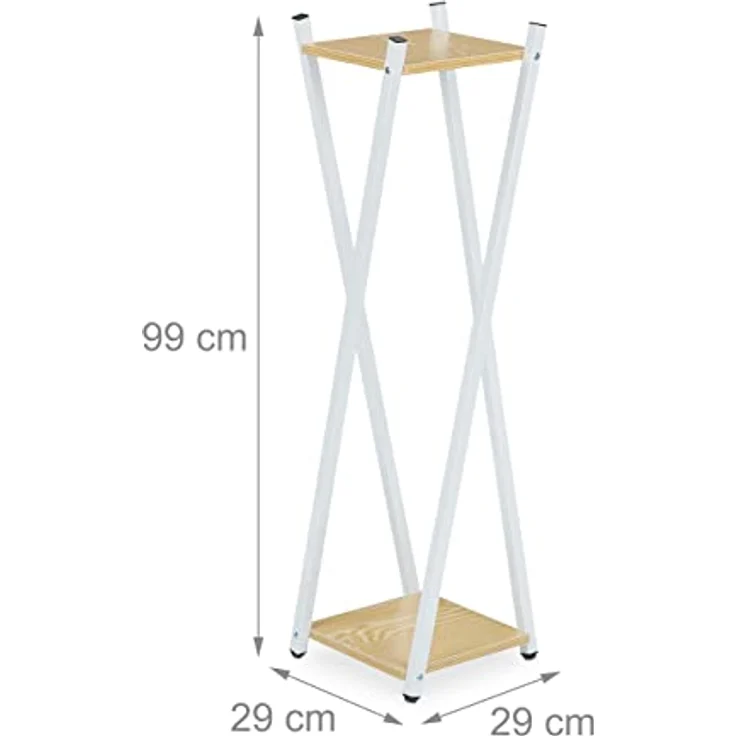 Relaxdays Blumenständer, 2 Etagen in Holzoptik, Metall, MDF, moderner Blumenhocker, HBT: 99 x 29 x 29 cm, weiß/Hellbraun – Bild 4