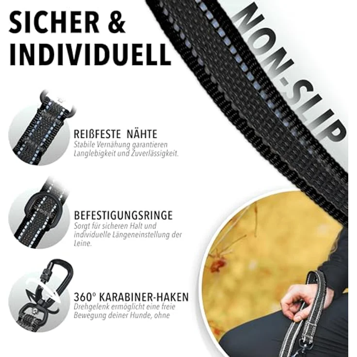 Bluzelle Hundeleine (XL, Hund, Spazieren), Halsband + Leine, reflektierende Nähte, rutschfester Griff – Bild 3