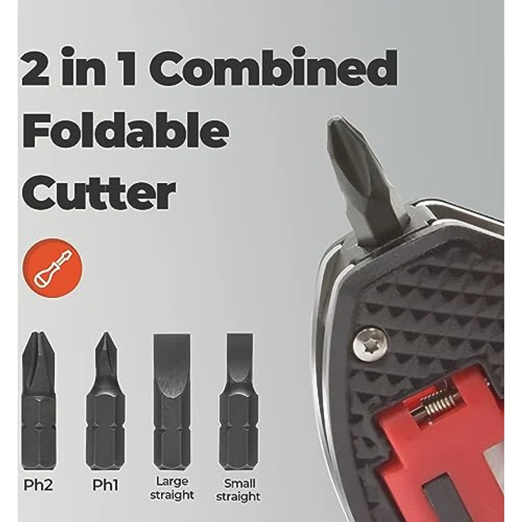 Mustbau 2 in1 Kombiniertes Universalmesser, New Generation Teppichmesser mit 4 Schraubendreherbits, mit Gürtelclip, Safety-Lock, Winkelschloss-Design(Inkl.10 Stück SK5 Ersatzklingen), Arbeitsmesser – Bild 5