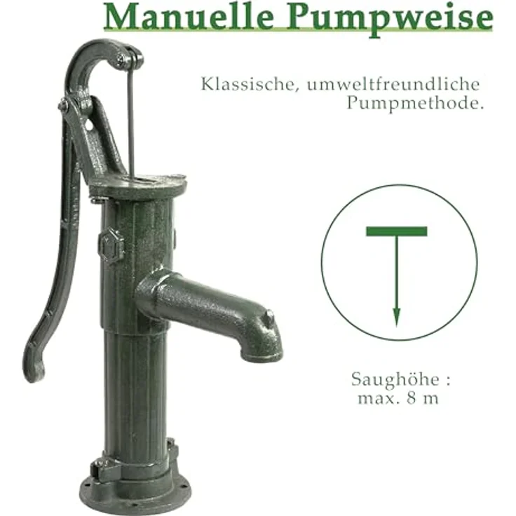 Ribelli Schwengelpumpe Typ 75, manuelle Wasserpumpe in grün mit max. Förderhöhe von 8 m, energiesparend und nostalgisch – Bild 5