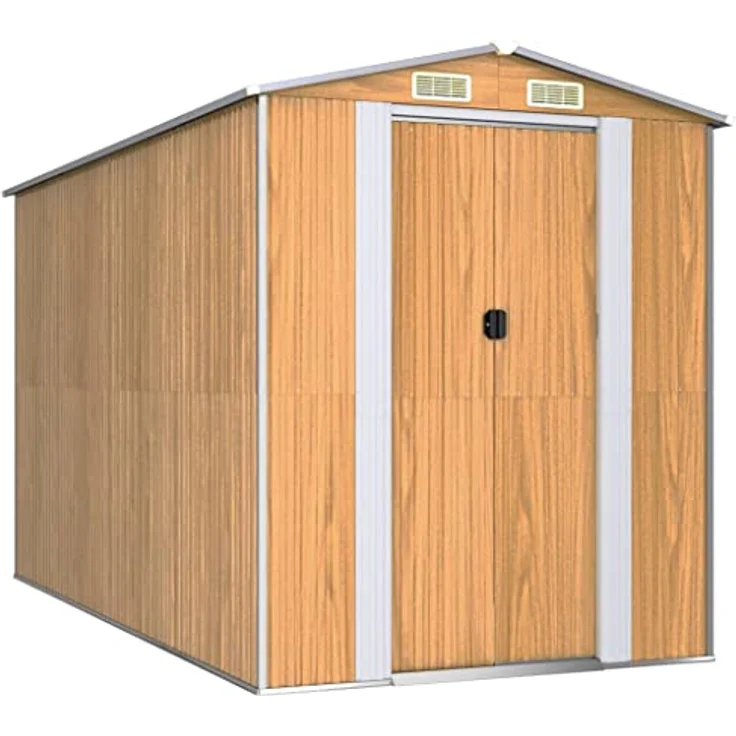 vidaXL Geräteschuppen Gartenhaus Hellbraun 192x357x223cm Verzinkter Stahl, geräumiger Lagerschuppen mit praktischem Design – Bild 1