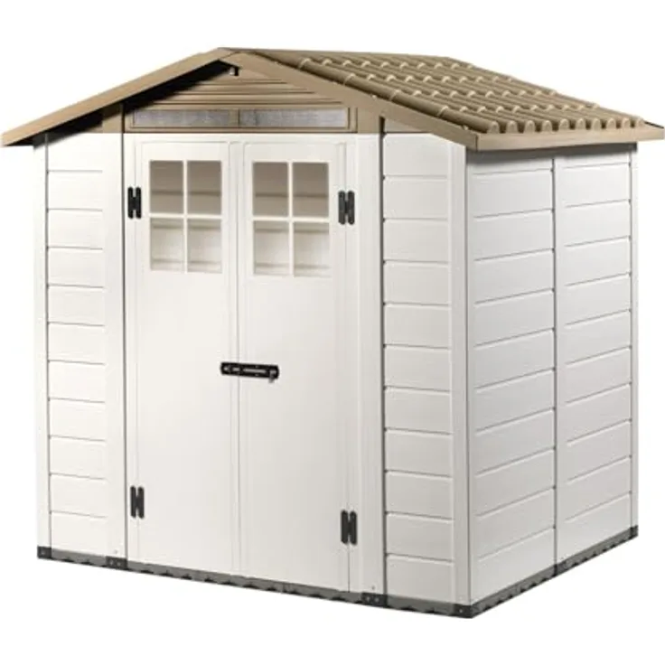 GAROFALO Gartenhaus Tuscany Evo 200, PVC mit Boden, 3,98 m², 2 Türen und Schloss, wetterfestes Geräteschuppen für Außenbereich (H. 216 x L 220 x T 181 cm)