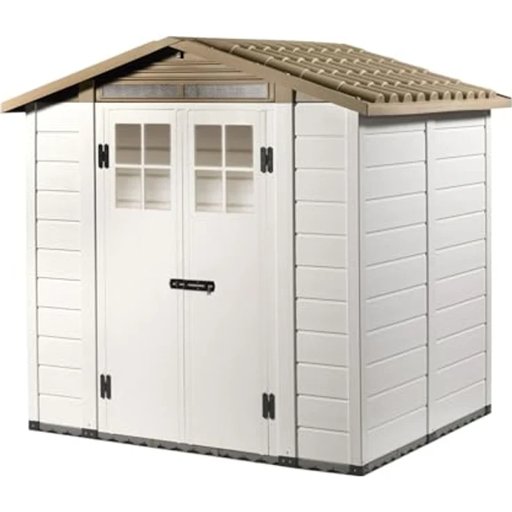 GAROFALO Gartenhaus Tuscany Evo 200, PVC mit Boden, 3,98 m², 2 Türen und Schloss, wetterfestes Geräteschuppen für Außenbereich (H. 216 x L 220 x T 181 cm) – Bild 1