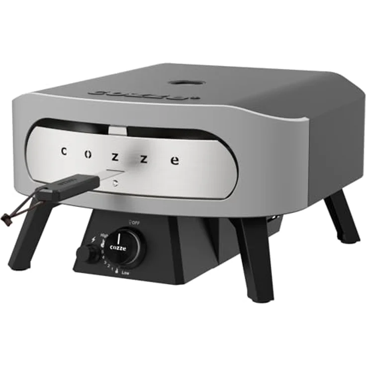 COZZE Gas-Pizzaofen Classic 13", 6 kW Edelstahlbrenner, Backtemperatur bis 450°C, inkl. Pizzastein, tragbar, Grillfläche 34 x 34 cm – Bild 3