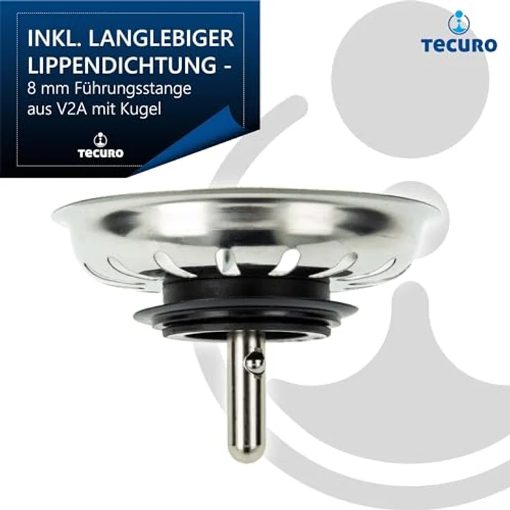 tecuro Siebkörbchen Siebkorb Ø 81 mm, Edelstahl mit Metall-Führungsstange 8 mm und Kugel, inkl. Lippendichtung – Bild 6