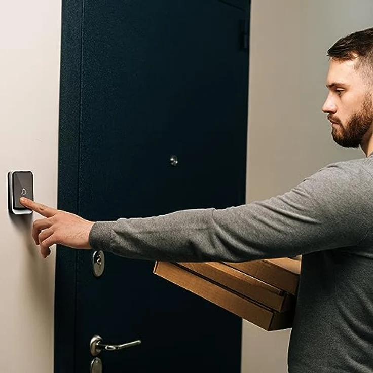 Retoo Türklingel Kabellose Funkklingel 4 Lautstärkestufen Aussen Wasserdicht Tragbares Türglocken 38 Melodien 1 Klingeltaster 1 Empfänger Schwarz – Bild 2