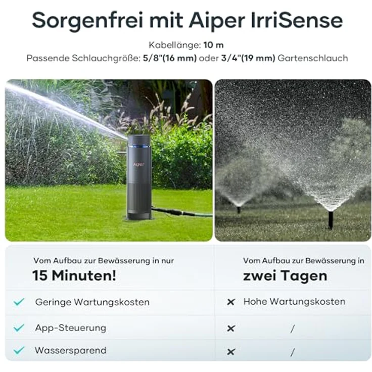 AIPER IrriSense Bewässerungssystem mit App, Individuelle Bewässerungskarten, Wetteradaptiv, für Flächen bis zu 445 m², Schnelle Selbstinstallation in 15 Minuten – Bild 5