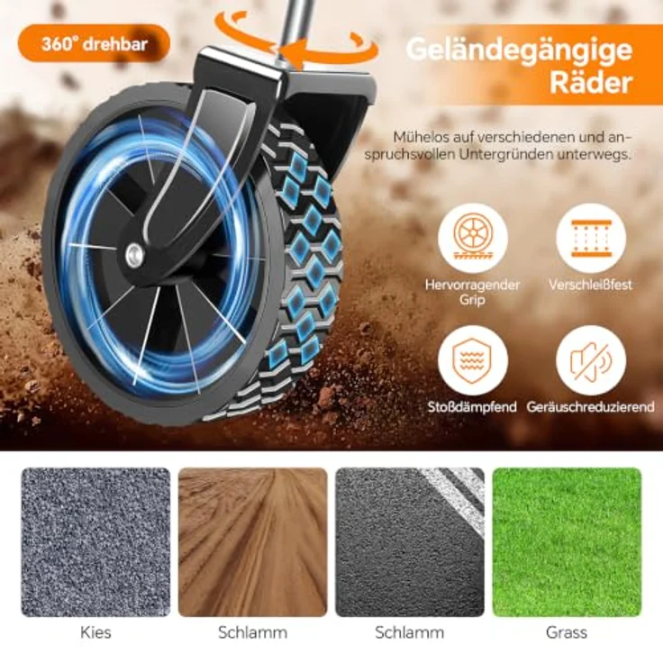 SURFOU Bollerwagen Faltbar XL, 120L Stauraum, 160KG Tragkraft, 360° Geländeräder, mit 2 Getränkhaltern, Leisebetrieben, für Camping, Einkäufe und Strand, 78x45x107cm – Bild 2