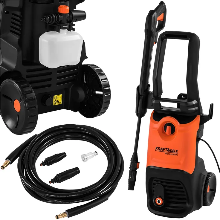 KRAFT&DELE KD5381 Hochdruckreiniger, 3000W, max. 240 bar Druck, 450 l/h Fördermenge, inklusive Zubehör - Terrassenbürste, Schaumsprüher, Felgenbürste