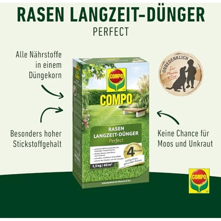 Compo GmbH Rasen Langzeit-Dünger Perfect 1,5 kg für 60 m² – Bild 3