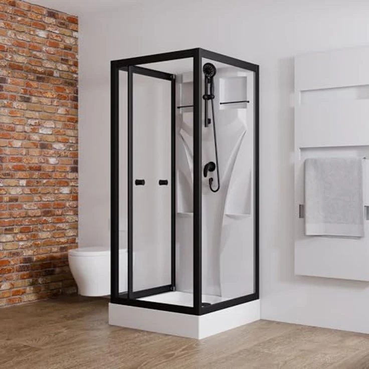 Schulte Komplettdusche Juist, 80x80 cm in Schwarz, mit ESG-Sicherheitsglas, Schiebetür, Duschwanne & Handbrause – Wellnesskabine EP1914504 – Bild 3