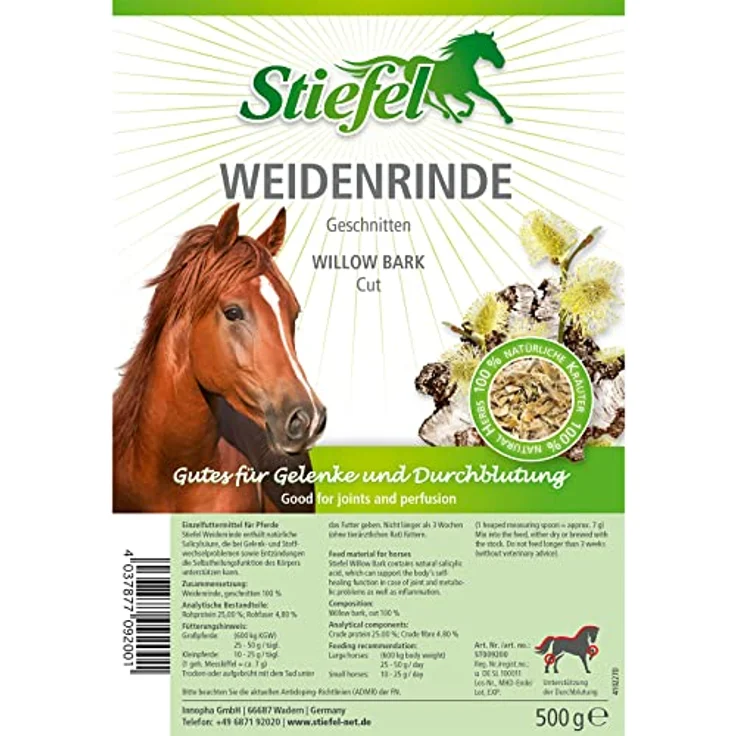 Stiefel Weidenrinde für Pferde, 100% natürliche Weidenrinde, Gelenkbeschwerden & Stoffwechselproblemen, schmerzlindernde & entzündungshemmende, Positive Wirkung bei Rheuma & Arthrose, 500 g – Bild 5