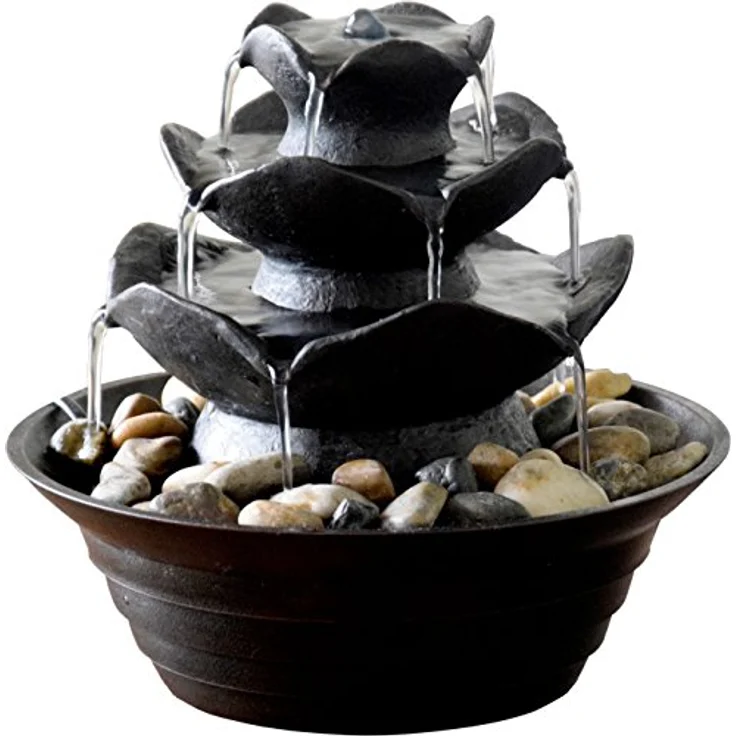 dobar® Design Tischbrunnen 96410e - Zimmerbrunnen dreistufig in Steinoptik - Kleiner Springbrunnen - Dekoratives Wasserspiel für Wohnzimmer/Büro/Indoor - Zierbrunnen - 22,2 x 22,2 x 20,6 cm - Schwarz – Bild 5
