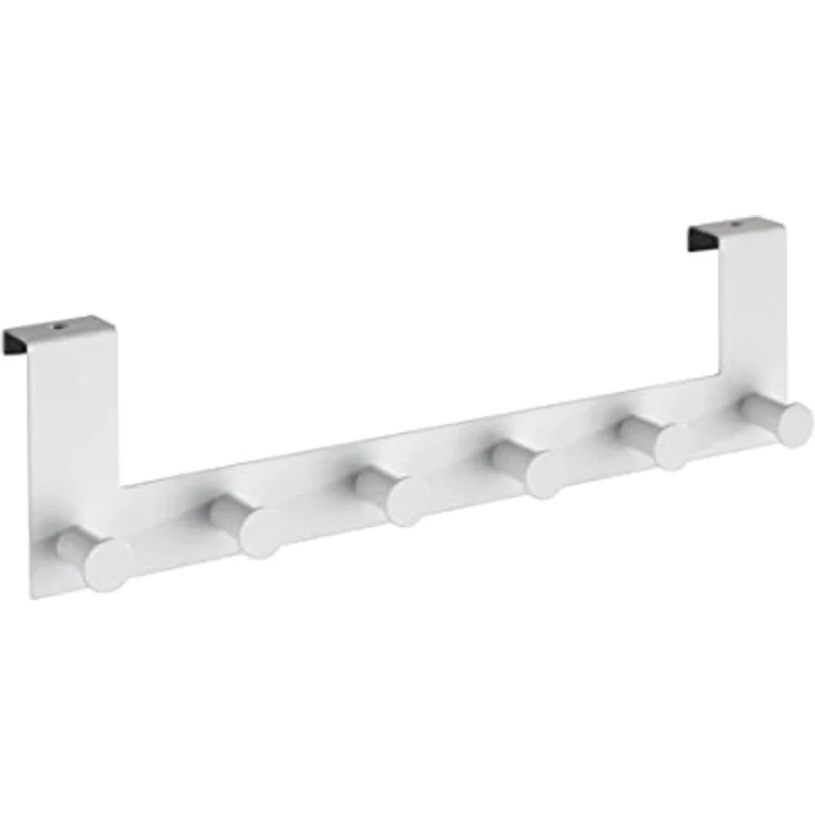 WENKO Türgarderobe Celano Weiß - Hakenleiste mit 6 Haken, für Türfalzstärken bis 2 cm, Stahl, 39 x 11 x 5.5 cm, Weiß – Bild 1