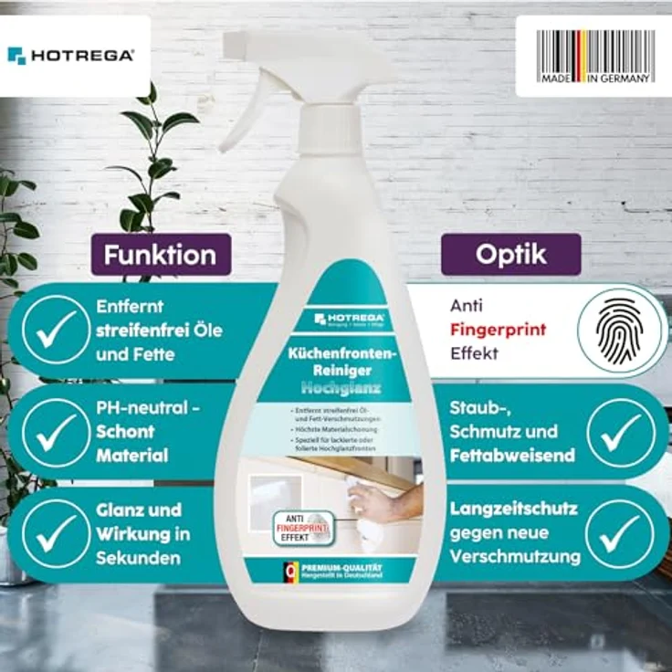 HOTREGA® Küchenfronten Reiniger hochglanz, pH-neutral, fettlösend & streifenfrei, 500 ml – Bild 2