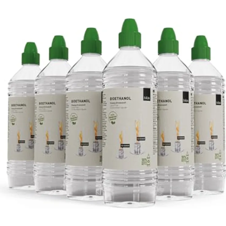 höfats - flüssig Bioethanol Spin 900 | 1200 - Rauch- und Rußfreies Ethanol - 6X 1 Liter Nachfüllflasche - Zubehör für Spin 900 & 1200 Tischfeuer, Tischkamin und Bio-Burner für Indoor und Outdoor