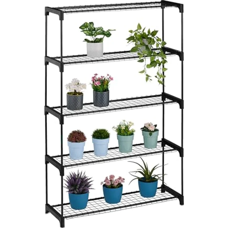 relaxdays Blumenständer Metall, schwarzes Blumenregal mit 5 Ebenen, Platz für Pflanzen bis 25 kg, Stecksystem für einfachen Aufbau – Bild 1