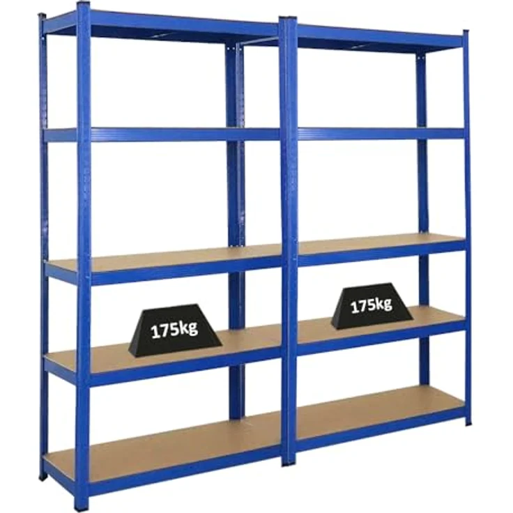 PROREGAL Mega Deal 2X Kellerregal Gorilla | HxBxT 180x90x40cm | Fachlast 175kg | Blau | Schwerlastregal mit Werkbank Nutzung – Bild 4
