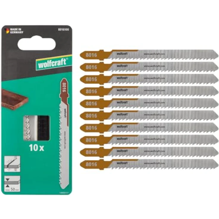 wolfcraft 10 Bi-Metall Stichsägeblätter, Mirror-Cut für feine Schnitte, T-Schaft, geeignet für Hartholz und Weichholz, Schnitttiefe 50mm, made in Germany, VPA-zertifiziert – Bild 1
