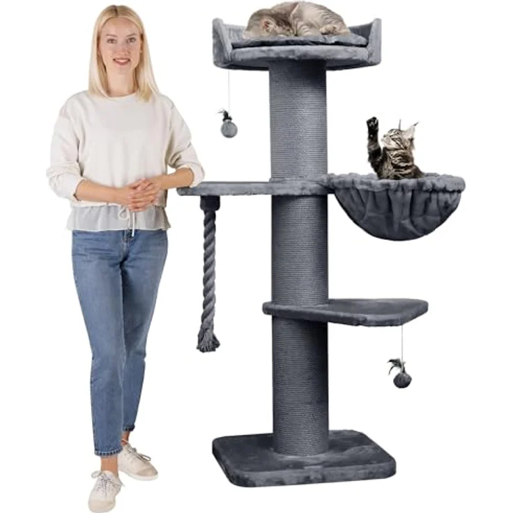 HAPPYPET Premium Kratzbaum Grosse Katzen Stabil 'Cooper' – Katzenbaum, Kletterbaum, für Maine Coon, Natursisal, Dicke Stämme mit 20 cm, 150 cm Hoch, Grau - Preisvergleich – Bild 1