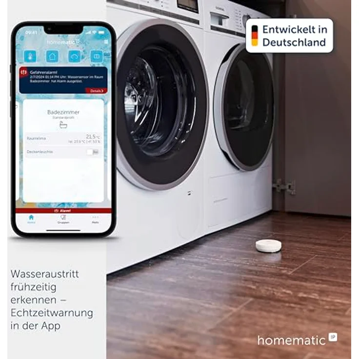 Homematic IP Smart Home Wassersensor 160017A0, zuverlässiger Wassermelder mit Sirenenalarm und Push-Benachrichtigung, batteriebetriebene Sicherheit für innen und außen – Bild 2