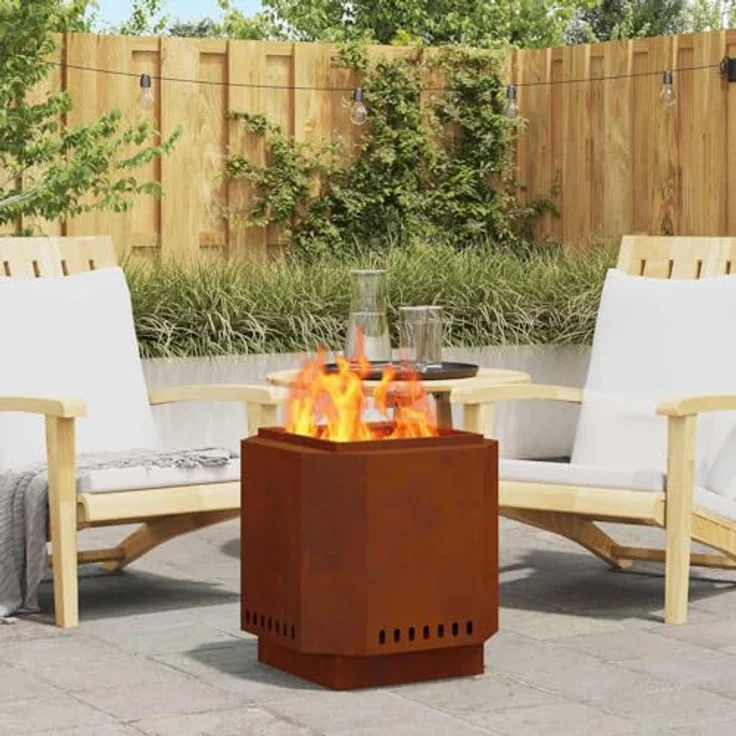 vidaXL Rauchfreier Feuerkorb, 48 x 48 x 51 cm, wetterfest aus Stahl, moderner Garten- und Terrassenheizer, braun, für gesellige Abende – Bild 2