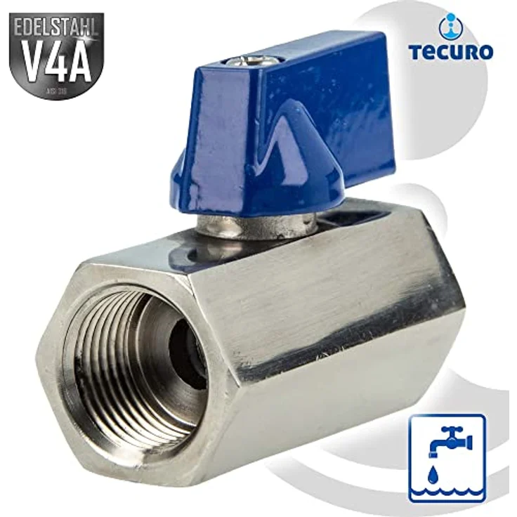 tecuro Mini-Kugelhahn Edelstahl V4A (AISI 316), 3/8 Zoll IG/IG, korrosionsbeständig, max. 40 bar nach ISO 228 – Bild 2