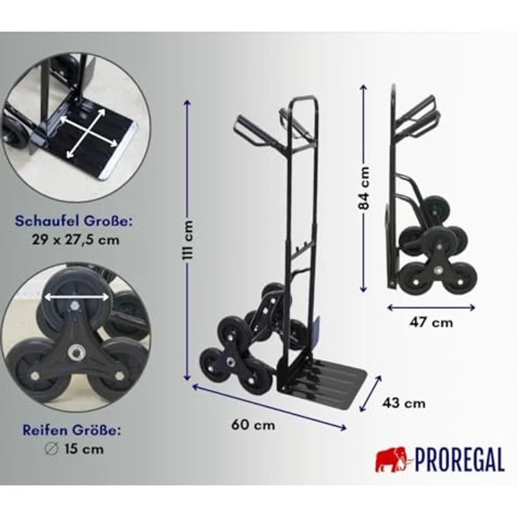 PROREGAL® Sackkarre ODIN, Traglast 200 kg, klappbar, mit Lufträdern, Blau, HxBxT 119x55x44 cm – Bild 2