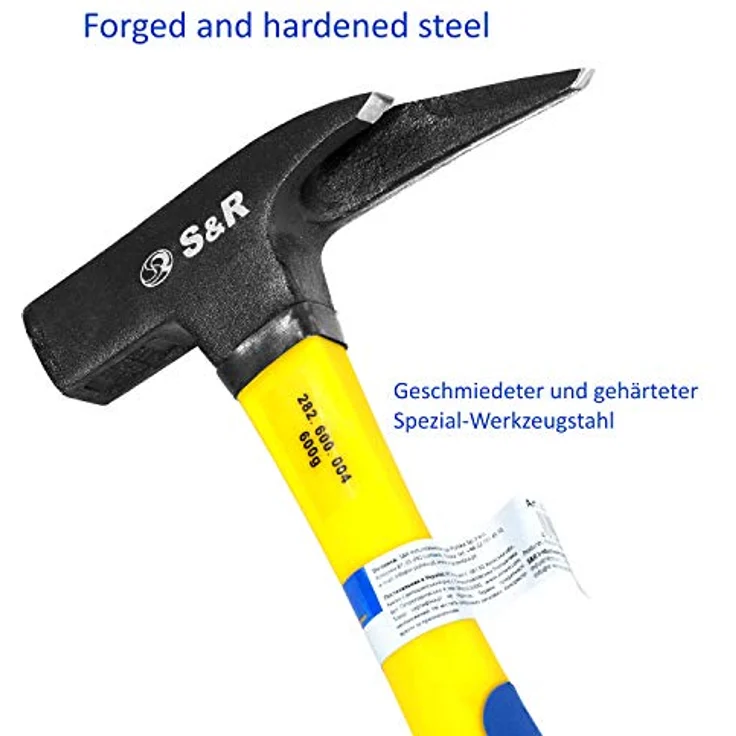 S&R Latthammer 600 g, Zimmermannshammer mit Fiberglasstiel, magnetischem Nagelhalter und rutschfestem Griff – Bild 2