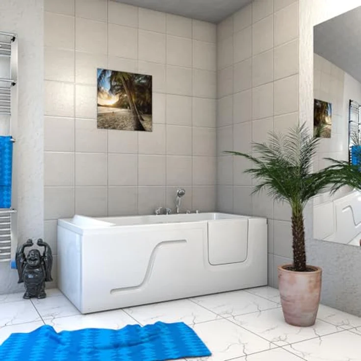 AcquaVapore Whirlpool-Badewanne Seniorenwanne mit Tür S17-WP-L-ALL 150x75cm, (1-tlg) - Hochwertiger Sanitär-Acryl, 5 Massage-Düsen, Tür mit Sicherheitsverschluss. – Bild 2