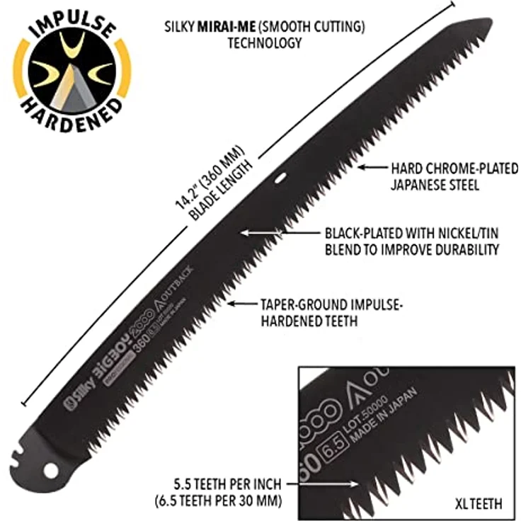 Silky BigBoy 2000 Outback Ersatzblatt 360 mm, gebogen, grobe Verzahnung 6,5 ZpZ, Mirai-Me Technologie für frisches Holz – Bild 2
